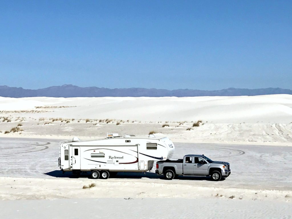 White Sands National Monument fifth wheel towing