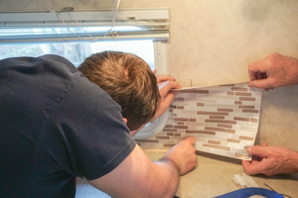 DIY backsplash peel n'stick for RV fifth wheel camper