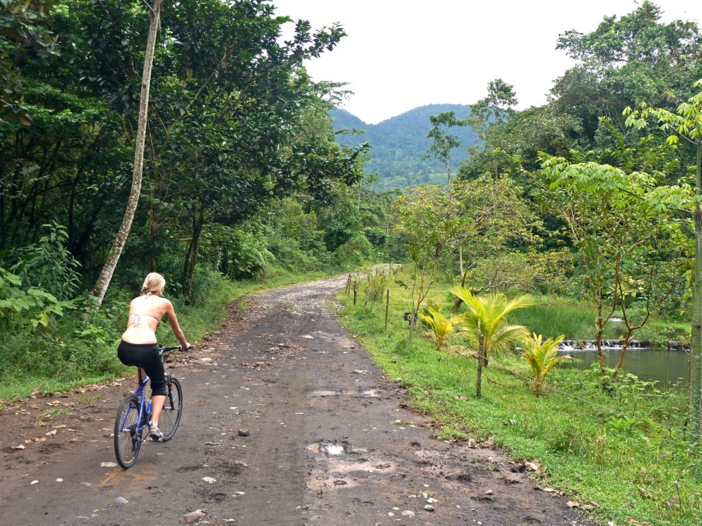 Lindsay biking to la fortuna waterfall