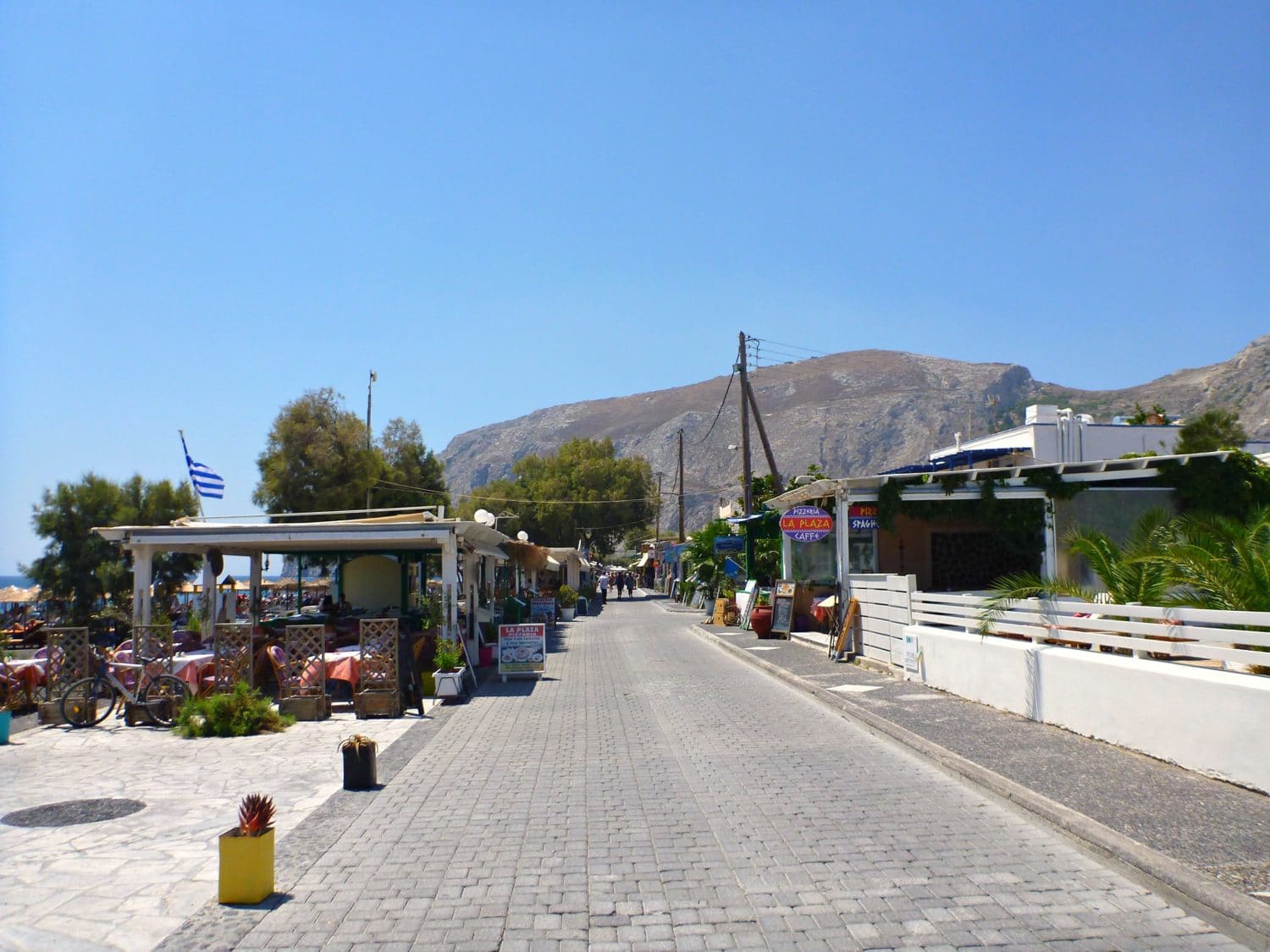 The Kamari Beach Boardwalk.