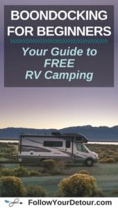 RV motorhome with mountain and lake views