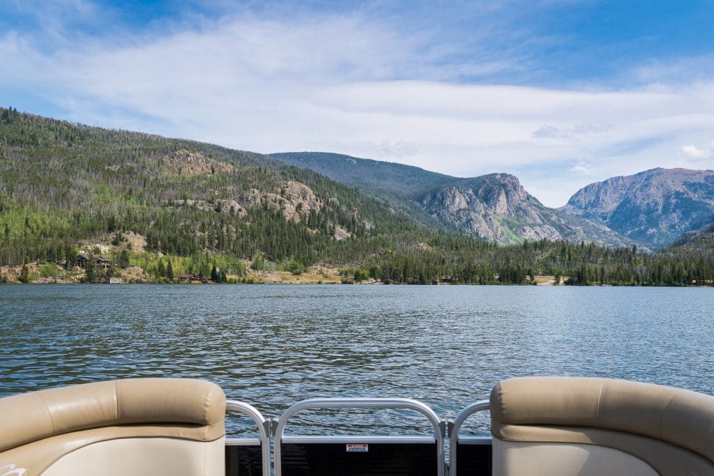 Pontoon boat on Grand Lake Colorado