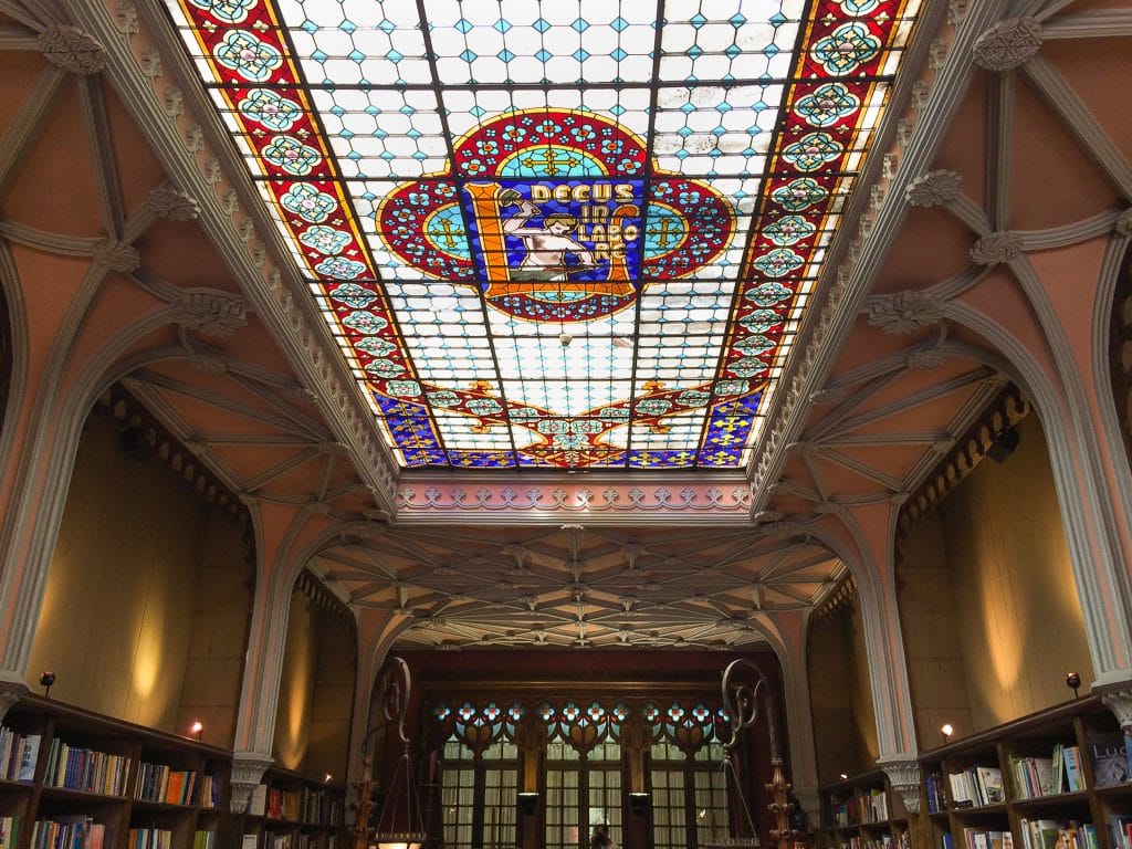 beautiful stained glass at Livraria Lello