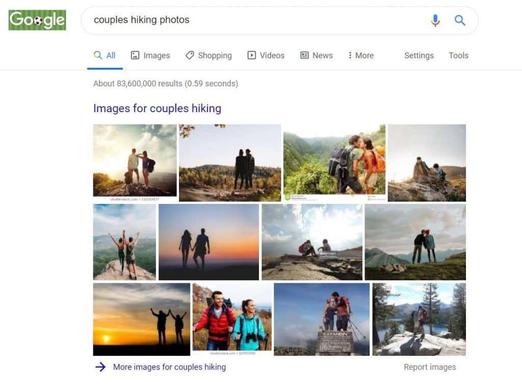 Google search results for couples hiking photography poses