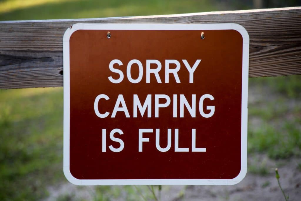 sign that reads sorry camping is full